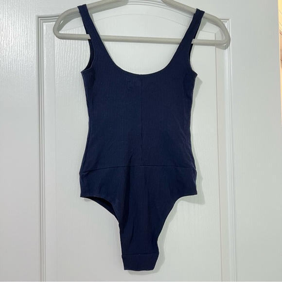 Reformation Navy Blue Ribbed Lace Up Tank Body Suit - Picture 5 of 6